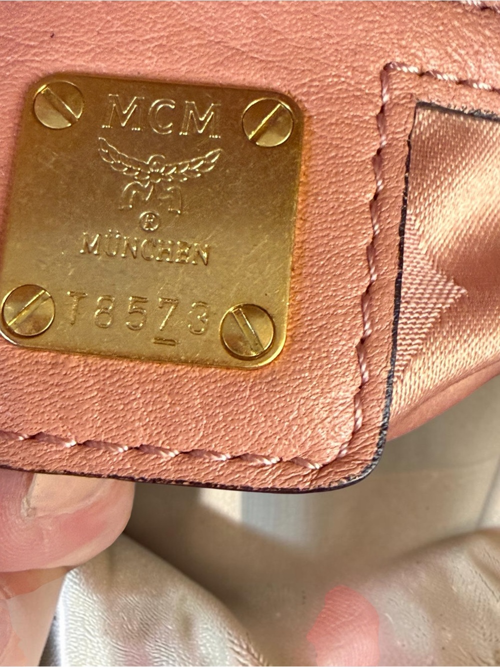MCM Pink Leather Shoulder Bag with Tan Trim - Picture 7 of 8